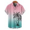Vacation Couple Outfit Ombre Coconut Tree Print Ruched Bust Dress and Shirt Shorts Set - Rose S | US 4