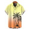 Vacation Couple Outfit Ombre Coconut Tree Print Ruched Bust Dress and Shirt Shorts Set - Orange vif S | US 4