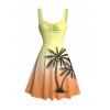 Vacation Couple Outfit Ombre Coconut Tree Print Ruched Bust Dress and Shirt Shorts Set - Orange vif S | US 4