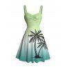 Vacation Couple Outfit Ombre Coconut Tree Print Ruched Bust Dress and Shirt Shorts Set - Vert clair S | US 4