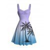 Vacation Couple Outfit Ombre Coconut Tree Print Ruched Bust Dress and Shirt Shorts Set - violet lilas S | US 4