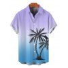 Vacation Couple Outfit Ombre Coconut Tree Print Ruched Bust Dress and Shirt Shorts Set - violet lilas S | US 4
