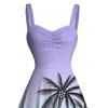 Vacation Dress for Beach Ombre Coconut Tree Print Ruched Bust Mini Dress - violet lilas XXXXXL | US 20