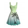 Vacation Couple Outfit for Beach Ombre Coconut Tree Print Mini Dress and Shirt Matching Set - Vert clair S | US 4