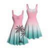 Vacation Couple Outfit Ombre Coconut Tree Print Ruched Bust Dress and Shirt Shorts Set - Rose S | US 4