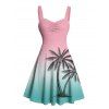 Vacation Couple Outfit Ombre Coconut Tree Print Ruched Bust Dress and Shirt Shorts Set - Rose S | US 4