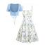 Floral Print Waisted Sleeveless Cami Dress And Solid Lace Up Short Sleeve Crop Top Set - Bleu clair XXL | US 14