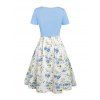 Floral Print Waisted Sleeveless Cami Dress And Solid Lace Up Short Sleeve Crop Top Set - Bleu clair XXL | US 14
