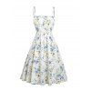Floral Print Waisted Sleeveless Cami Dress And Solid Lace Up Short Sleeve Crop Top Set - Bleu clair XXL | US 14