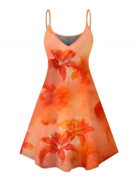 Mini Robe Ligne A Fleurie Plante Imprimées à Bretelle Fine