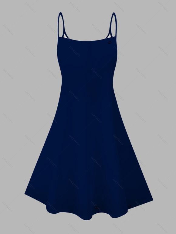 Vacation Dress Watercolor Butterfly Scroll Print Spaghetti Strap Mini Dress - Bleu Marine XXXXXL | US 20