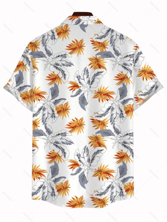 Men's Vacation Shirt Hawaiian Leaf Botanical Print Button Up Shirt - Blanc 5XL