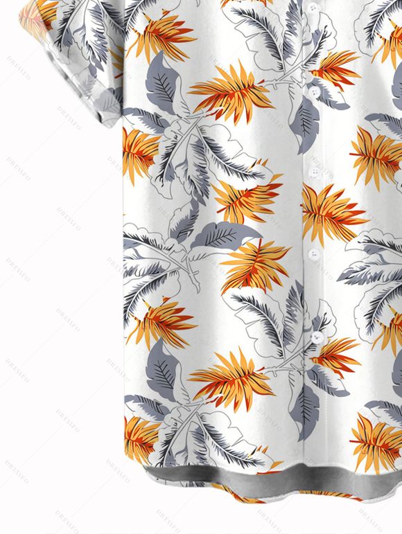 Men's Vacation Shirt Hawaiian Leaf Botanical Print Button Up Shirt - Blanc 5XL