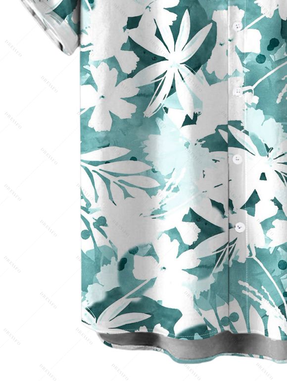 Men's Vacation Shirt Tie-Dye Tropical Leaf Silhouette Print Button Up Shirt - Turquoise M