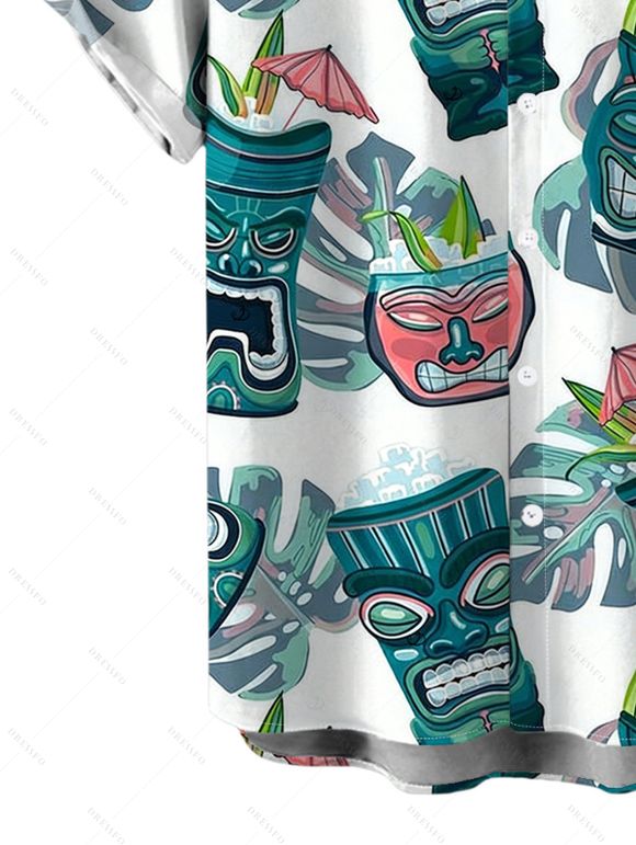 Men's Vacation Shirt Tiki Totem Hawaiian Pattern Button Up Shirt - Blanc M