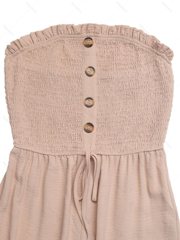 Solid Color Jumpsuit Ruffle Off the Shoulder Tied Mock Button Wide Leg Jumpsuit - café lumière XL | US 12