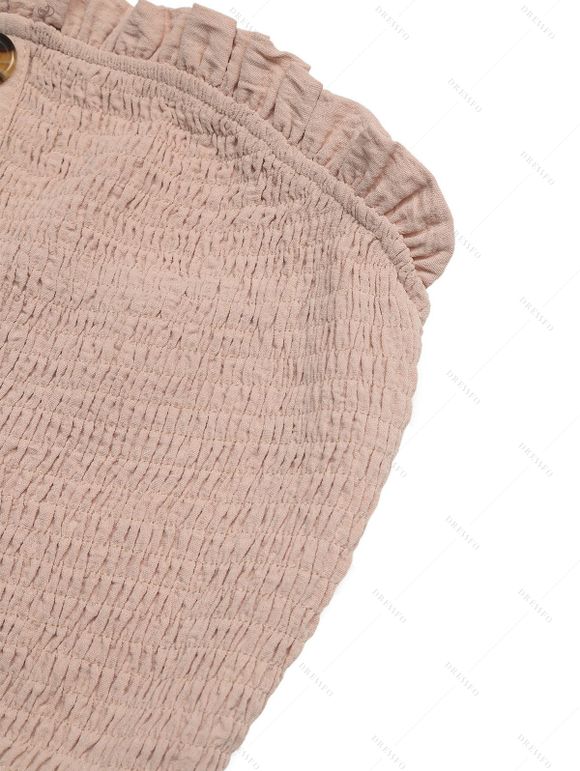 Solid Color Jumpsuit Ruffle Off the Shoulder Tied Mock Button Wide Leg Jumpsuit - café lumière XL | US 12