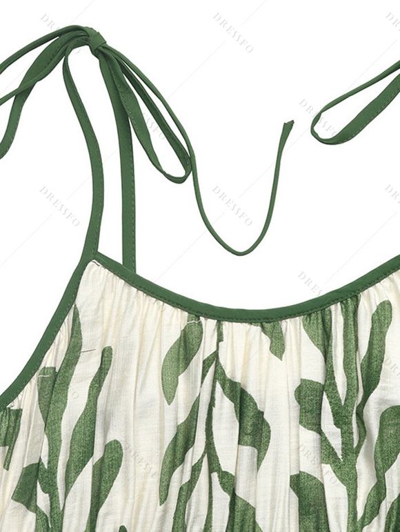 Hawaiian Dress for Vacation Tropical Pinnate Leaf Leaf Print Pocket Tied Shoulder Dress - Vert XL | US 12