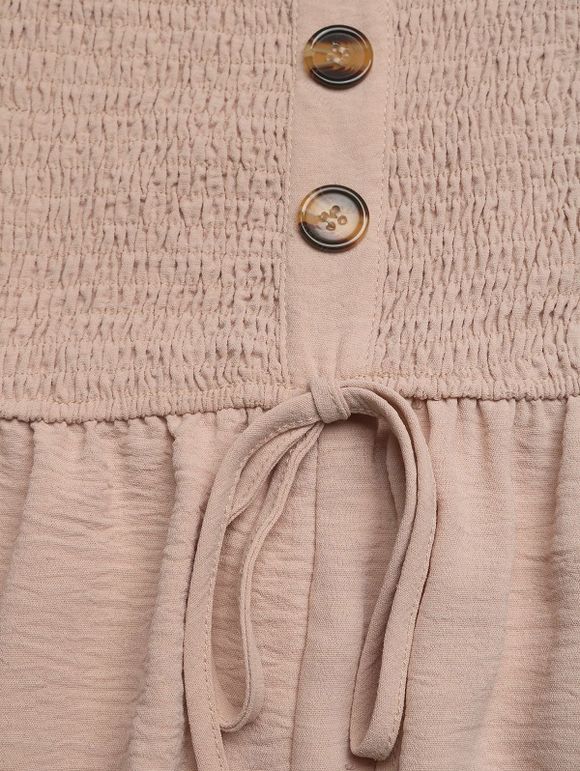 Solid Color Jumpsuit Ruffle Off the Shoulder Tied Mock Button Wide Leg Jumpsuit - café lumière XL | US 12