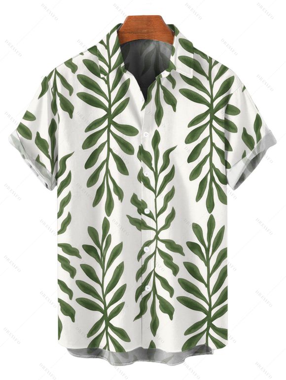 Hawaiian Couple Outfit Tropical Pinnate Leaf Leaf Print Pocket Tied Shoulder Dress and Shirt Set - Vert S | US 4