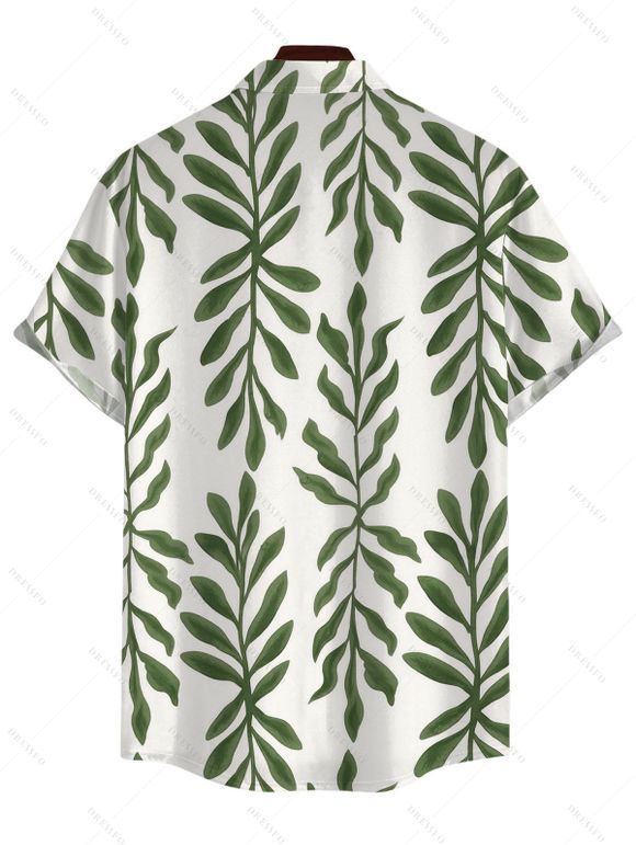 Hawaiian Couple Outfit Tropical Pinnate Leaf Leaf Print Pocket Tied Shoulder Dress and Shirt Set - Vert S | US 4