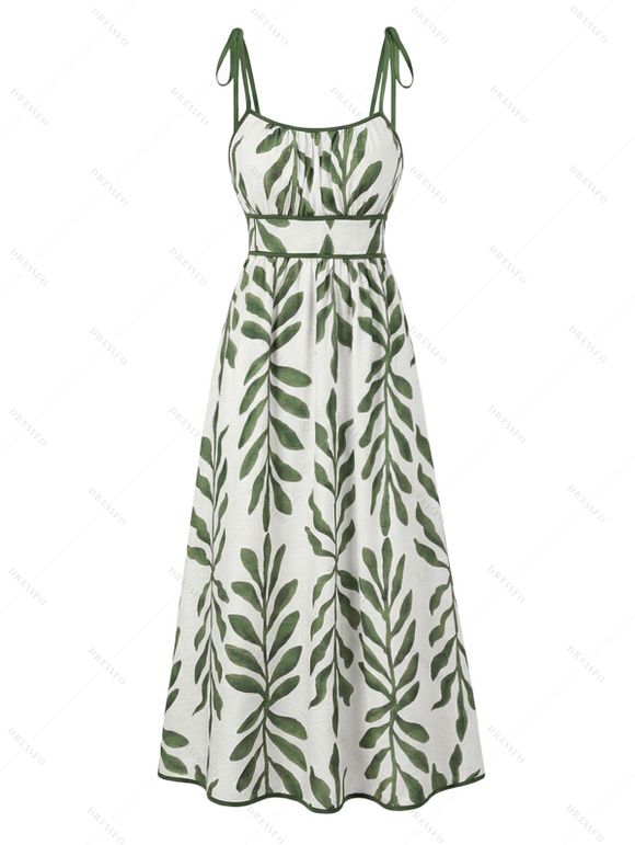 Hawaiian Couple Outfit Tropical Pinnate Leaf Leaf Print Pocket Tied Shoulder Dress and Shirt Set - Vert S | US 4