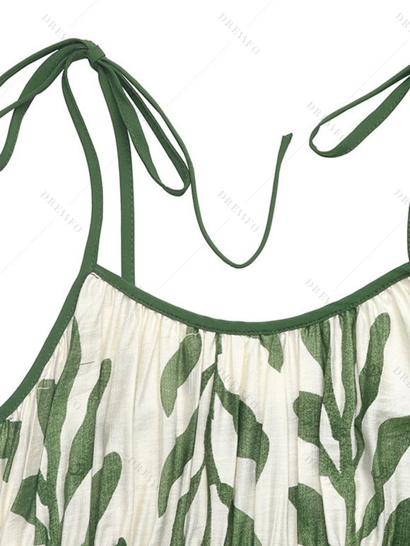 Hawaiian Couple Outfit Tropical Pinnate Leaf Leaf Print Pocket Tied Shoulder Dress and Shirt Set - Vert S | US 4