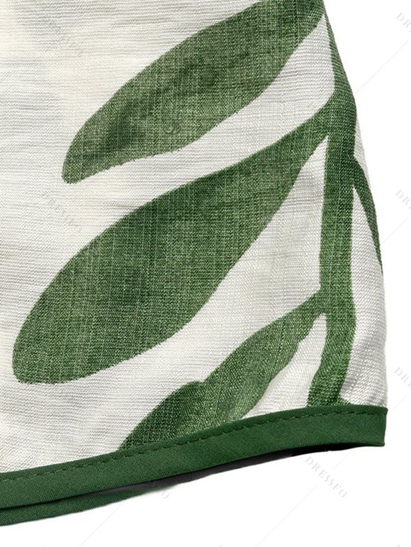 Hawaiian Couple Outfit Tropical Pinnate Leaf Leaf Print Pocket Tied Shoulder Dress and Shirt Set - Vert S | US 4