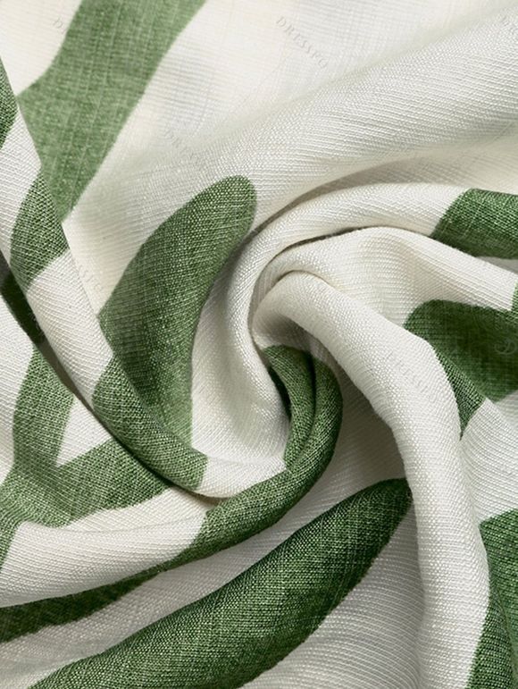 Hawaiian Couple Outfit Tropical Pinnate Leaf Leaf Print Pocket Tied Shoulder Dress and Shirt Set - Vert S | US 4