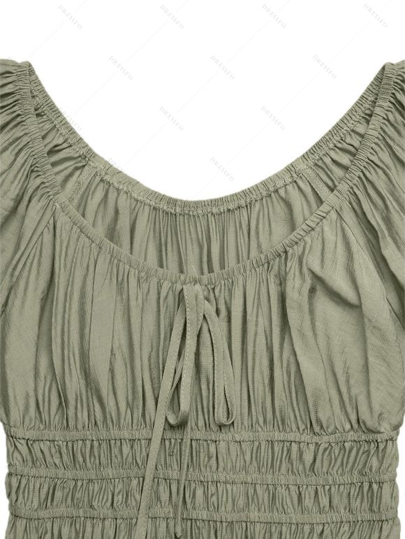 Solid Color Dress Tied Square Neck Puff Sleeve Maxi Dress - Vert clair XL | US 12