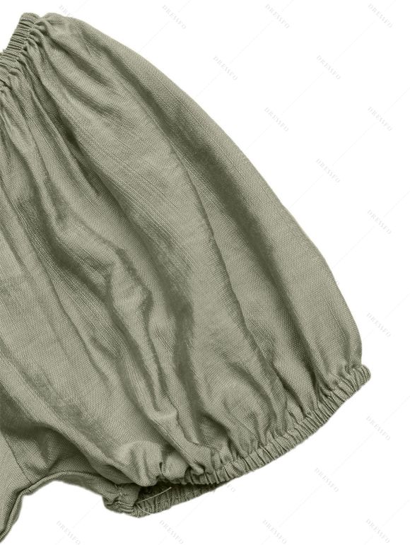 Solid Color Dress Tied Square Neck Puff Sleeve Maxi Dress - Vert clair XL | US 12