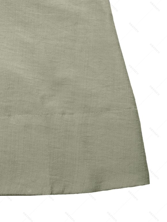 Casual Couple Outfit Solid Color Tied Square Neck Puff Sleeve Dress and Leaf Print Shirt Set - Vert S | US 4