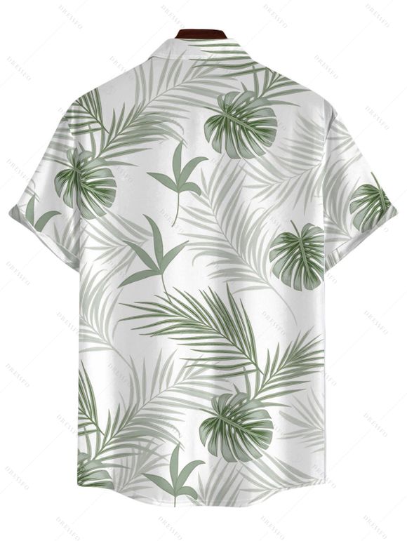 Men's Vacation Shirt Tropical Botanical Leaf Print Button Up Shirt - Vert clair 5XL
