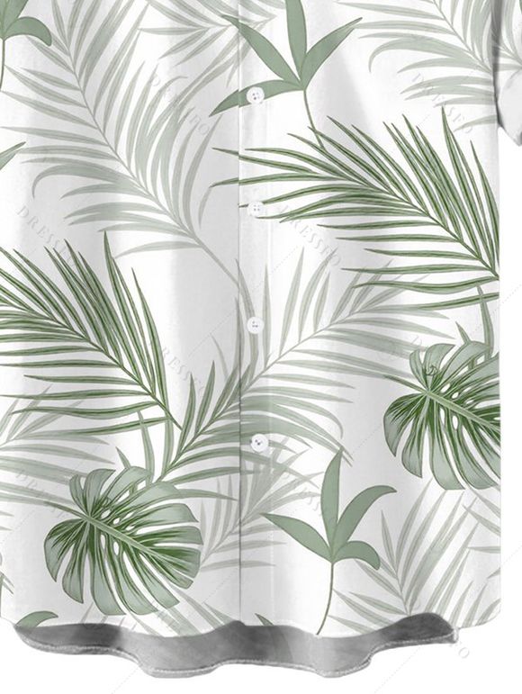 Men's Vacation Shirt Tropical Botanical Leaf Print Button Up Shirt - Vert clair 5XL