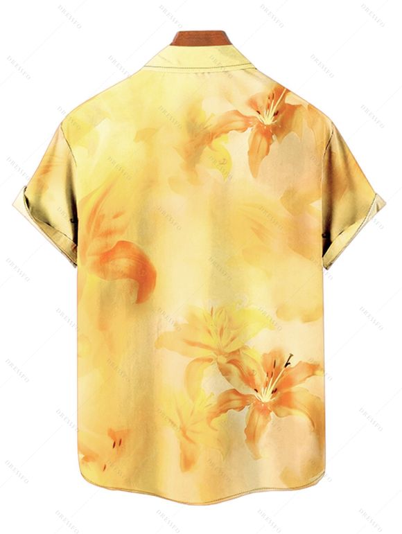 Vacation Couple Outfit Ombre Hibiscus Floral Print Spaghetti Strap V Neck A Line Mini Tank Dress and Roll Up Sleeve Shirt Matching Outfit - Jaune S | US 4