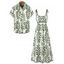 Hawaiian Couple Outfit Tropical Pinnate Leaf Leaf Print Pocket Tied Shoulder Dress and Shirt Set - Vert S | US 4