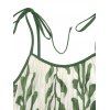 Hawaiian Couple Outfit Tropical Pinnate Leaf Leaf Print Pocket Tied Shoulder Dress and Shirt Set - Vert S | US 4
