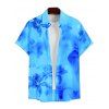 Men's Ombre Hibiscus Floral Print Vacation Shirt Roll Up Short Sleeve Button Up Casual Shirt - Bleu M
