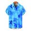 Men's Ombre Hibiscus Floral Print Vacation Shirt Roll Up Short Sleeve Button Up Casual Shirt - Bleu 2XL