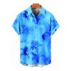 Men's Ombre Hibiscus Floral Print Vacation Shirt Roll Up Short Sleeve Button Up Casual Shirt - Bleu 3XL