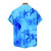 Men's Ombre Hibiscus Floral Print Vacation Shirt Roll Up Short Sleeve Button Up Casual Shirt - Bleu 4XL