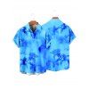 Men's Ombre Hibiscus Floral Print Vacation Shirt Roll Up Short Sleeve Button Up Casual Shirt - Bleu 4XL