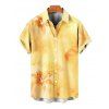 Men's Ombre Hibiscus Floral Print Vacation Shirt Roll Up Short Sleeve Button Up Casual Shirt - Jaune M