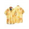 Men's Ombre Hibiscus Floral Print Vacation Shirt Roll Up Short Sleeve Button Up Casual Shirt - Jaune S