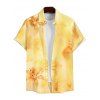 Men's Ombre Hibiscus Floral Print Vacation Shirt Roll Up Short Sleeve Button Up Casual Shirt - Jaune M