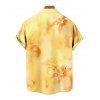 Men's Ombre Hibiscus Floral Print Vacation Shirt Roll Up Short Sleeve Button Up Casual Shirt - Jaune 3XL