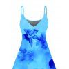 Ombre Hibiscus Floral Print Vacation Dress Spaghetti Strap V Neck A Line Mini Tank Dress - Bleu XXXL | US 16