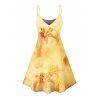 Ombre Hibiscus Floral Print Vacation Dress Spaghetti Strap V Neck A Line Mini Tank Dress - Jaune M | US 6