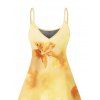 Ombre Hibiscus Floral Print Vacation Dress Spaghetti Strap V Neck A Line Mini Tank Dress - Jaune S | US 4
