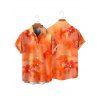 Vacation Couple Outfit Ombre Hibiscus Floral Print Spaghetti Strap V Neck A Line Mini Tank Dress and Roll Up Sleeve Shirt Matching Outfit - Orange S | US 4